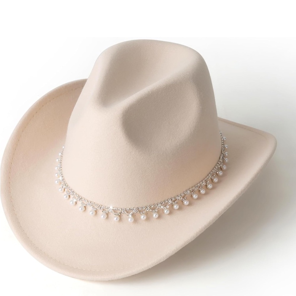 Sold - Cream Cowboy Hat with Pearl Detailing